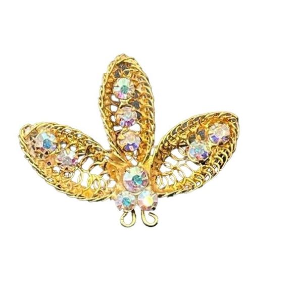 Vintage Made in Austria Brushed Gold
Coiled Metal Brooch AB Austrian Rhinestones - Picture 1 of 12